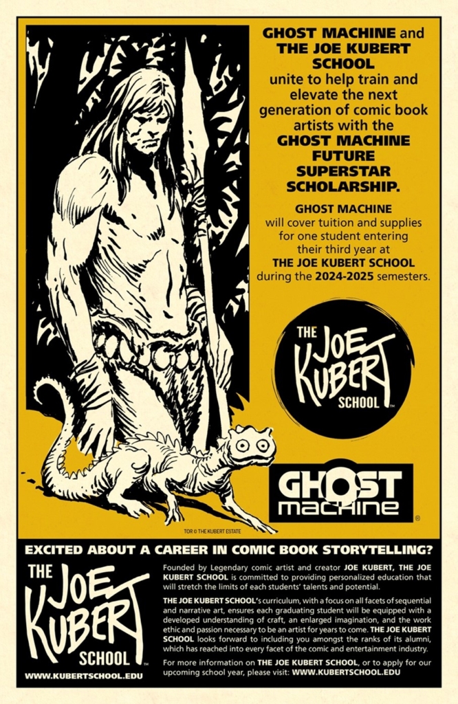 Joe Kubert drawing on poster about Ghost Machine / Kubert School scholarship