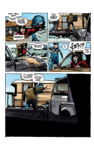 Comixology Originals She's Running on Fumes issue 1 interior page 7 writer Dennis Hopeless artist Tyler Jenkins water colors by Hilary Jenkins lettering by Hassan Otsame-Elhau