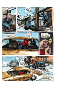 Comixology Originals She's Running on Fumes issue 1 interior page 8 writer Dennis Hopeless artist Tyler Jenkins water colors by Hilary Jenkins lettering by Hassan Otsame-Elhau