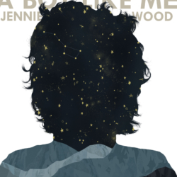 A Boy Like Me 10th Anniversary edition of the book cover, novel by Jennie Wood, white background, silhouette of a head filled with stars and a shirt that's like a collage of blue paper